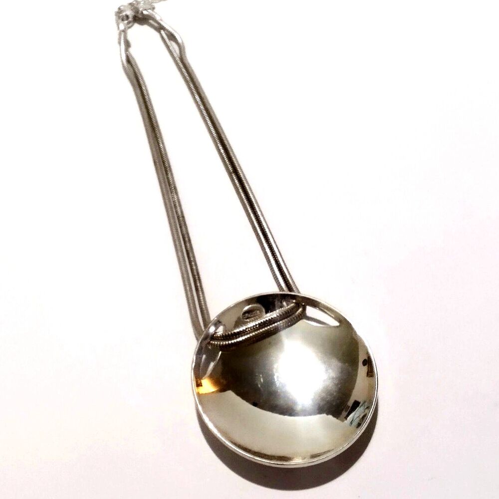 Chico's Silver Tone Large Dome Circle Pendant Statement Necklace 18" - Picture 7 of 8